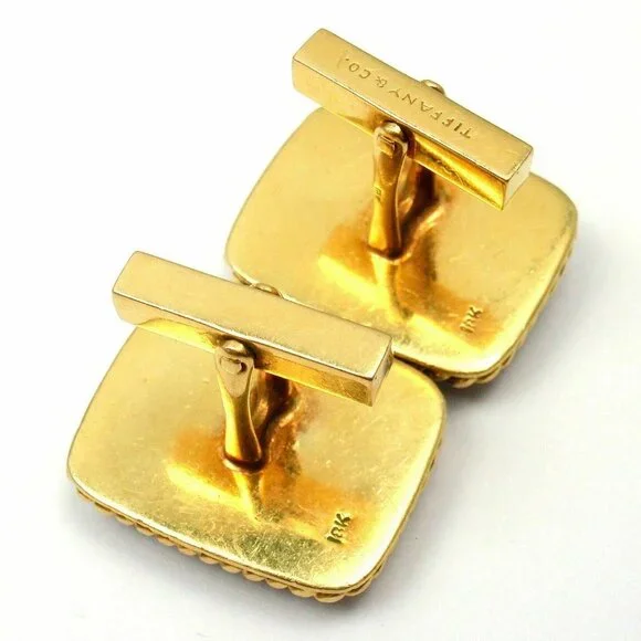 Tiffany & Co. 18k Yellow Gold Large Lapis Lazuli Rope Bordered Gold Cufflinks​ - Picture 4 of 6